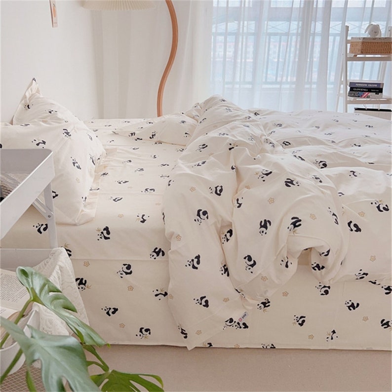 Beige Bedding Set Cute Panda Duvet Cover Twin Full Queen King Bedding