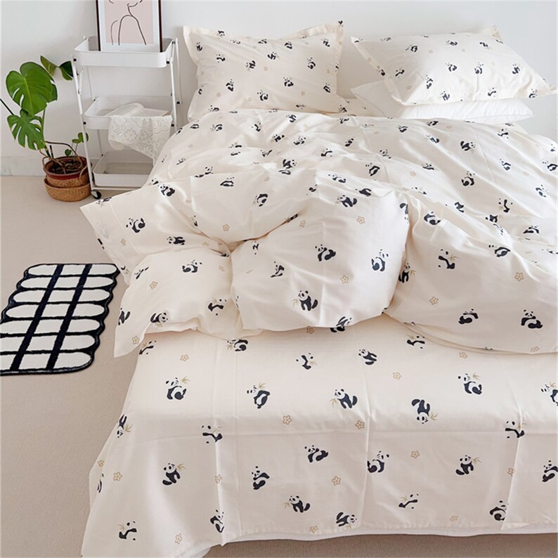 Beige Bedding Set Cute Panda Duvet Cover Twin Full Queen King Bedding