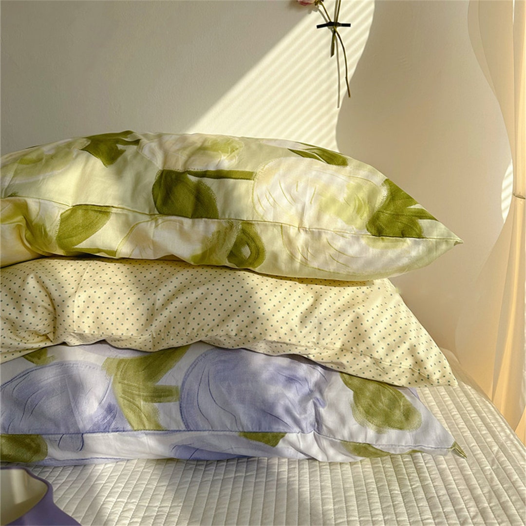 Vintage Floral Pillowcases Purple Green Pillow Shams Cotton Pillow