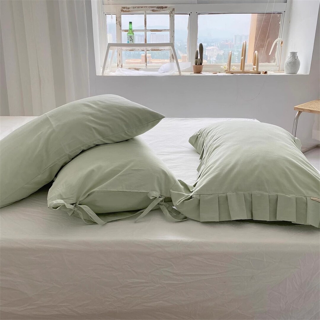 Light Green Pillowcases Standard Size Pillow Covers Solid Color