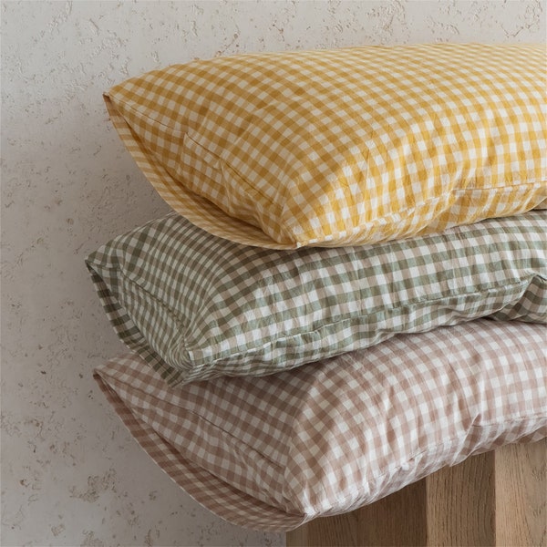 Multicolored Gingham Pillowcases Cotton Pillow Shams Bedding Accessories Envelope Pillowcases Queen Pillow Shams Gingham Pillow Covers