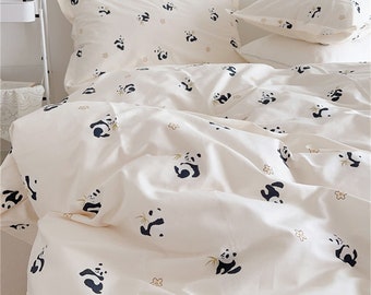 White Bedding Set Cute Panda Duvet Cover Twin Full Queen King Bedding Set Panda Quilt Cover Animal Comforter Cover Set Panda Bed Cover