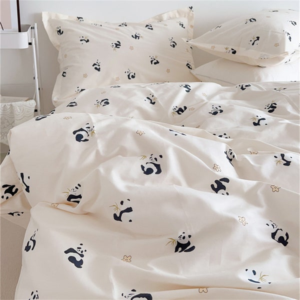 Parure de lit blanche, housse de couette panda mignon, lits jumeaux, reine, roi, housse de couette panda, housse de couette animal, parure de lit panda