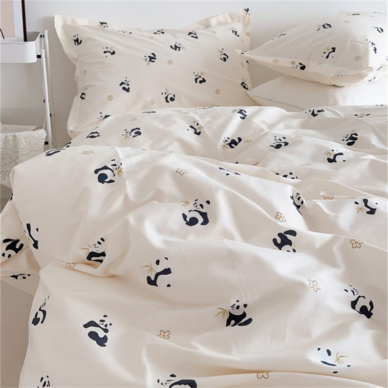 Beige Bedding Set Cute Panda Duvet Cover Twin Full Queen King Bedding