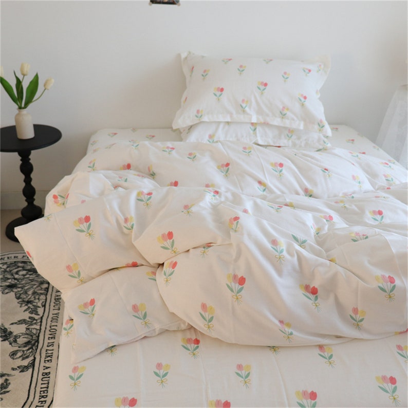 Tulip Comforter Cover Floral Bedding Set 3pcs Duvet Cover Cotton Flower