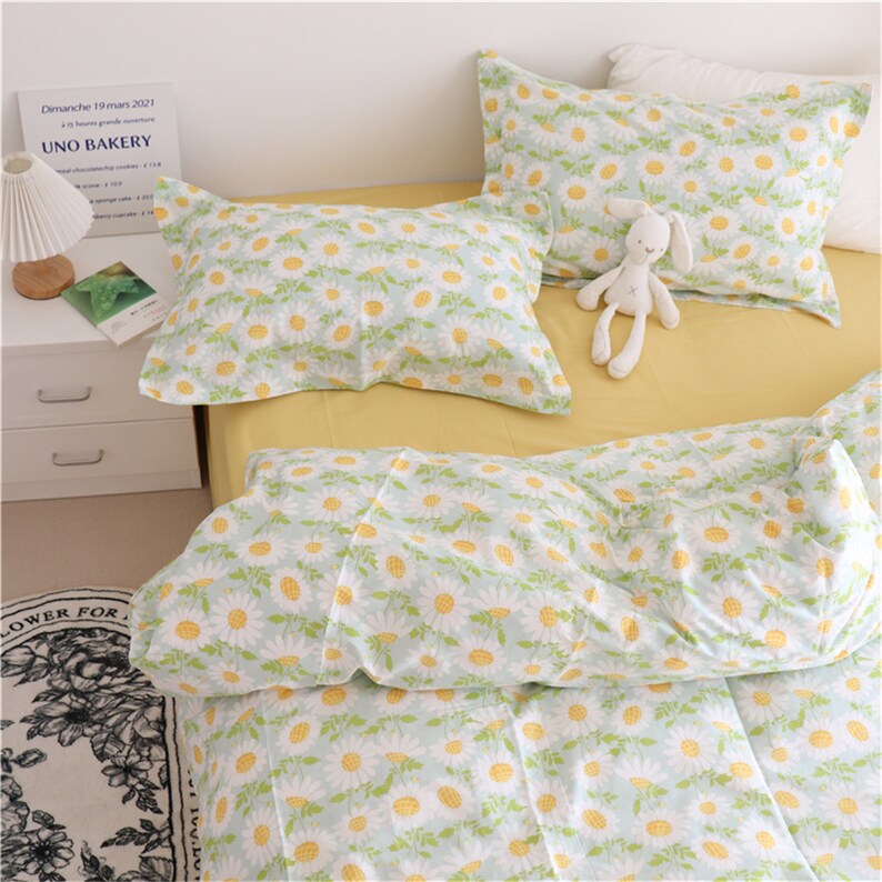 2023 Sunflower Bedding Floral Bedding Set Cotton Twin Full Queen Duvet Cover Sunflower Bedding Accessory Flower Dorm Bedding Comforter Cover image 3