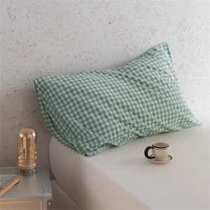 Multicolored Gingham Pillowcases Cotton Pillow Shams Bedding Accessories Envelope Pillowcases Queen Pillow Shams Gingham Pillow Covers Green