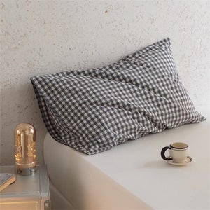 Multicolored Gingham Pillowcases Cotton Pillow Shams Bedding Accessories Envelope Pillowcases Queen Pillow Shams Gingham Pillow Covers Gray