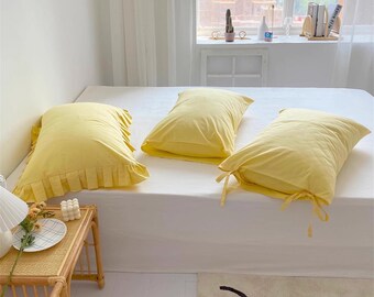 Custom Yellow Pillowcases Standard Size 19"x29" Pillow Shams Solid Yellow Pillowcases Simple Covers for Pillow Ruffled Pillowcases