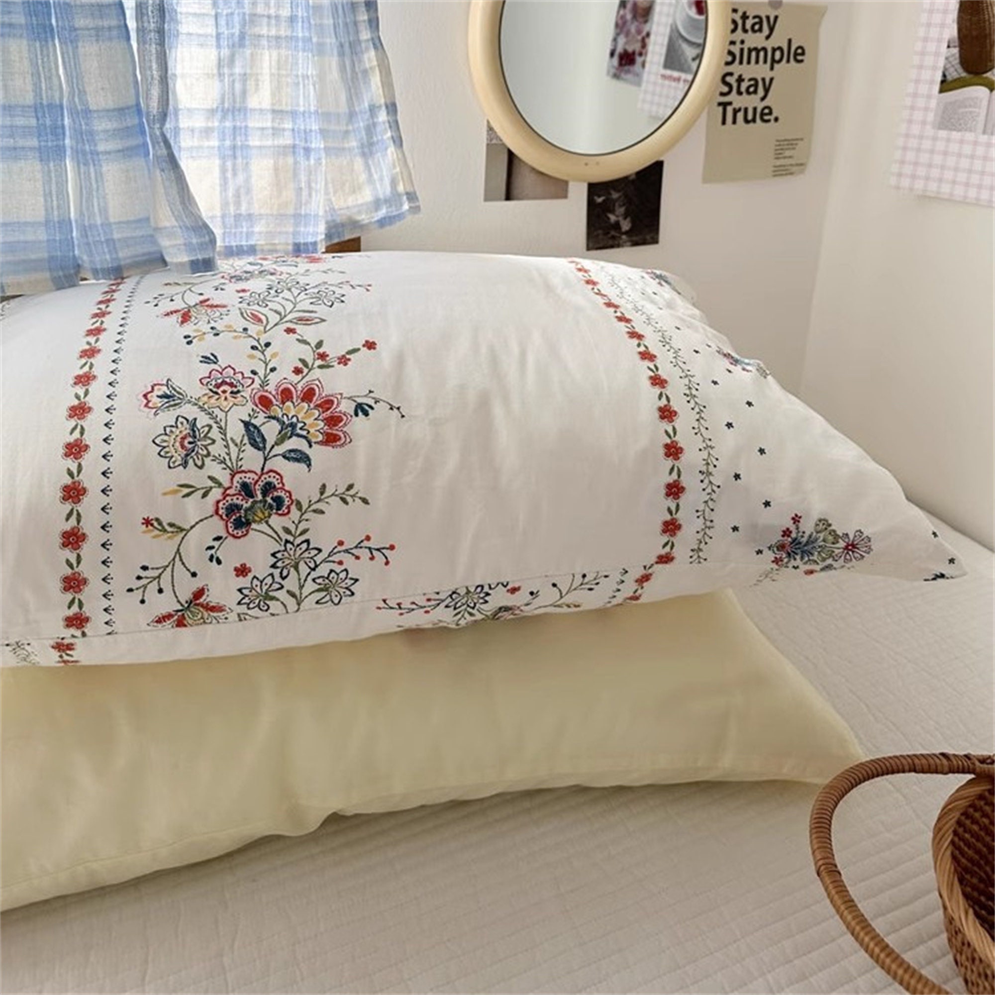 Boho Pillowcases Floral Pillow Shams Cream Yellow Pillowcases Solid
