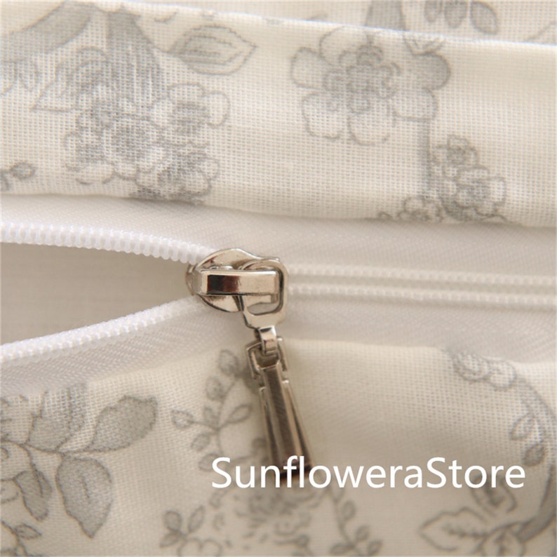 100 Cotton Duvet Cover Set Gray Flowers Comforter Cover Pillowcases