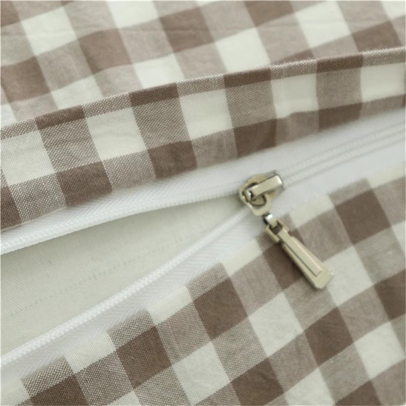 Gingham Duvet Cover Set Cozy Plaid Bedding Set 3pcs Dorm Bedding with Pillow Shams Lattice Bedding Full Queen Size Coffee Bedding Set 画像 7