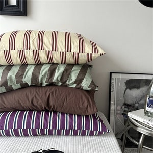 Striped Pillowcases Cozy Pillow Shams Striped Dorm Bedding Cotton Pillowcases Solid Color Pillow Shams Striped Pillow Cover School Bedding