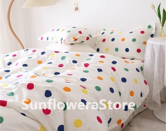 Colorful Dots Bedding Set Cute Duvet Cover Set with Zipper 100% Cotton Quilt Cover White Bedding Twin Full Queen Bedding Cover Dorm Bedding