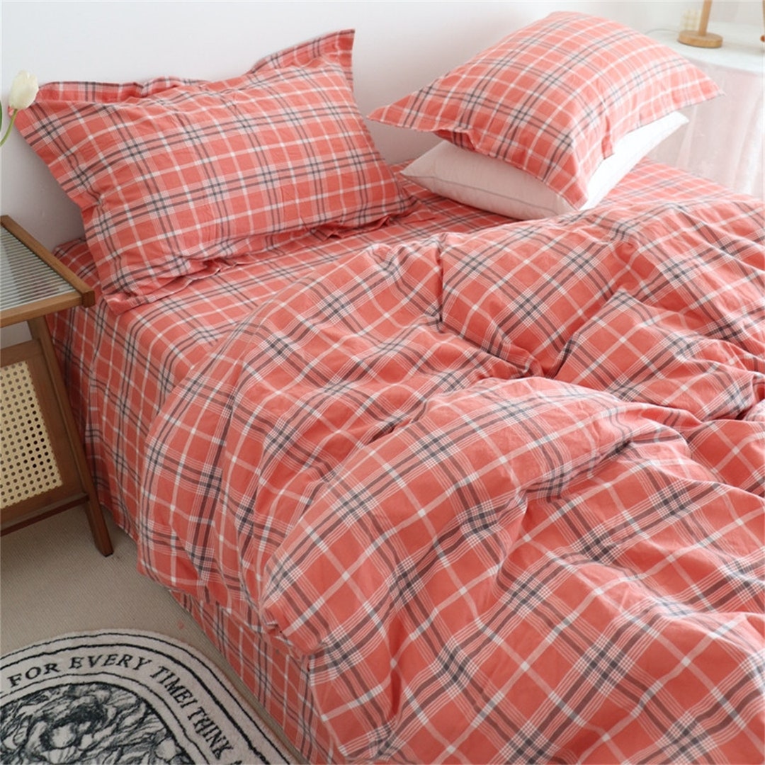 Red Gingham Duvet Cover 100 Cotton Bedding Sets With Pillowcases Plaid