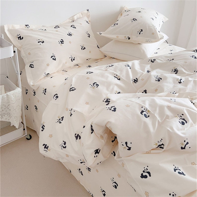 Beige Bedding Set Cute Panda Duvet Cover Twin Full Queen King Bedding