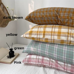 Plaid Pillowcases Gingham Pillow Shams Cotton Pillowcases Vintage Pillow Covers  Bedding Accessories Envelope Pillowcases 29" x 19“