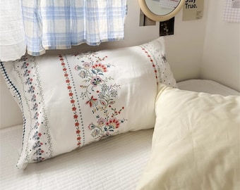 Boho Pillowcases Floral Pillow Shams Cream Yellow Pillowcases Solid Color Pillowcases Soft Cotton Pillow Covers Cozy Flower Pillow Shams
