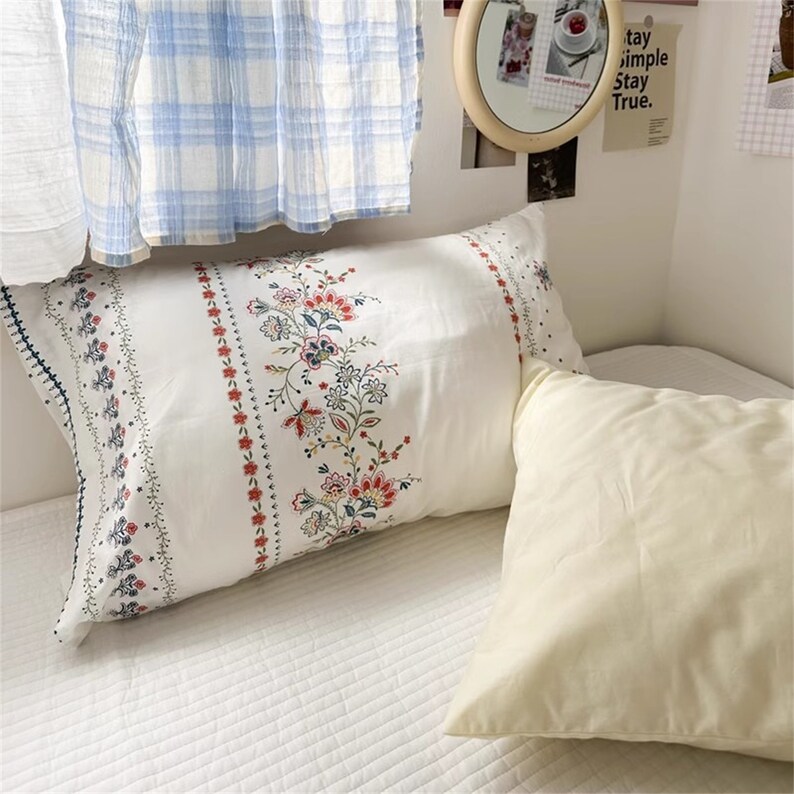 Boho Pillowcases Floral Pillow Shams Cream Yellow Pillowcases Solid