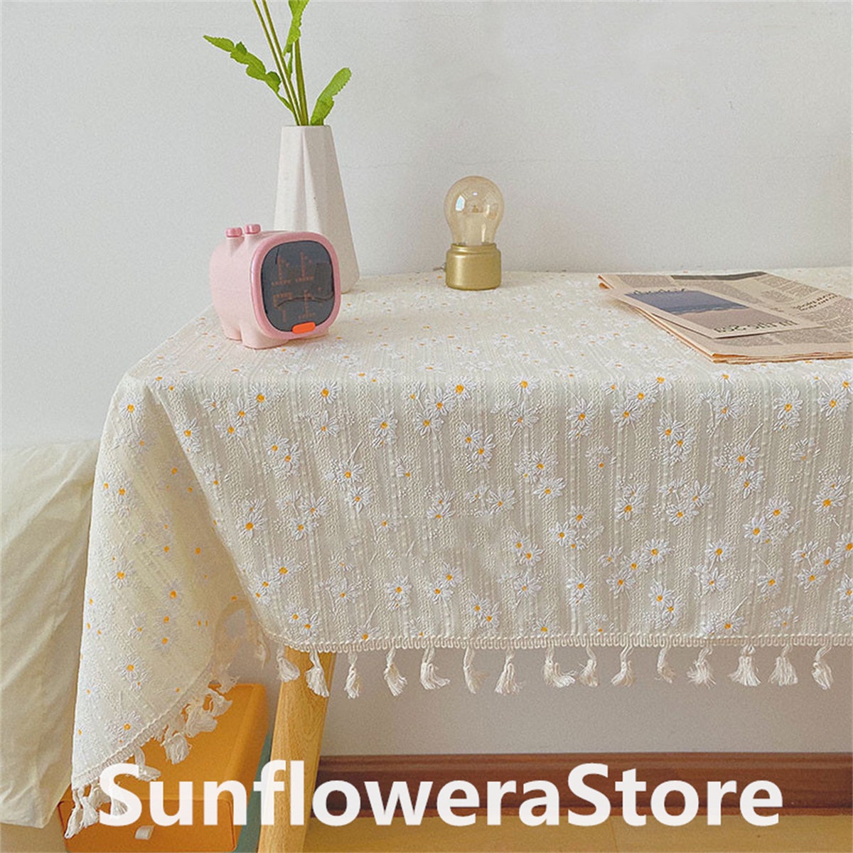 Daisy Tablecloth With Tassels - 71*55, Style: Tassel
