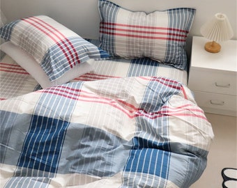 2024 Striped Bedding Set Plaid Duvet Cover Set Gingham Quilt Cover Striped Bedding Twin Full Queen King Size Bedding Sets Back to School