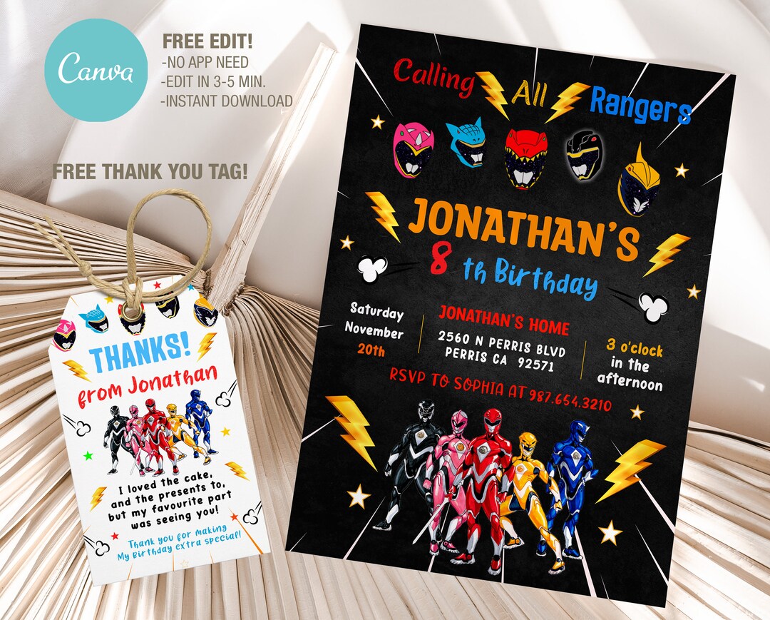 Editable Power Rangers Birthday Invitation Template Printable - Etsy UK