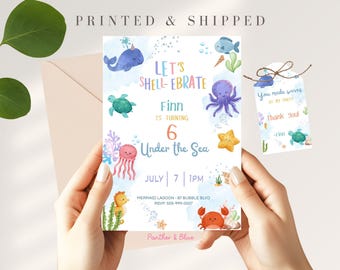 Under the Sea Invitation, Printed & Editable Digital, Ocean Birthday Party, Sea Life Thank You Tag, Nautical, Sea Creatures, Matching Favors