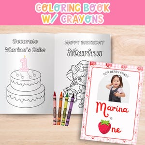 Custom Strawberry Coloring Book Party Favor – Personalized Berry Sweet Activity Pages with Crayons – Cute Fruity Birthday Keepsake for Kids