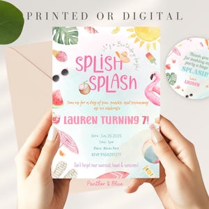 Custom Pool Party Birthday Invitation, Personalized Swim Party, Summer Theme, Tropical Flamingo Vacation Invite, Printed or Digital File