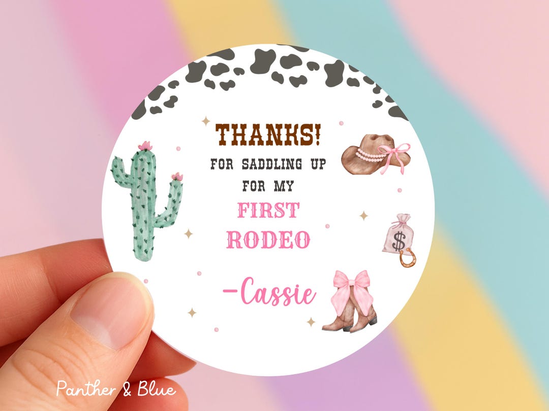 First Rodeo Thank You Stickers, Western Cowgirl Birthday Party Favor ...