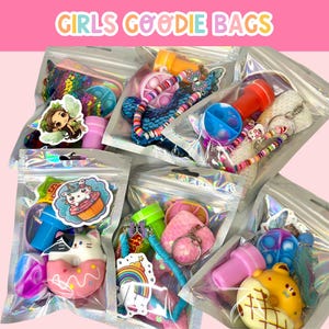 Girls Party Favor Pack, Kids Goodie Bag Set, Prefilled Thank You Gifts, Unicorn Mermaid Squishy Pop-it Stamp Stickers, Bracelet, Keychain