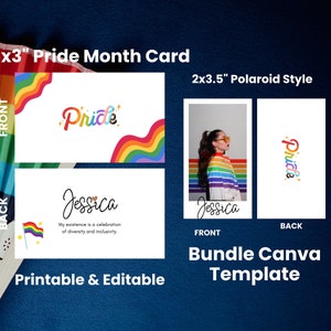 Happy Pride Month Cards, Pride Month, LGBTQ+ Cards, Polaroid Style LGBTQ+ Cards, Happy Pride Month Printable Cards, Canva Pride Template