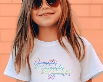 Camiseta clásica con cuello redondo para niños pequeños gimnastas gradiente Gymnastics