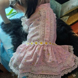 Custom Handmade Pink Lace Dog Dress Embroidered Flowers & Snap Closure, Dog Wedding, Dog Birthday, Handmade Pink Dog Dress, Dog Wedding Gown