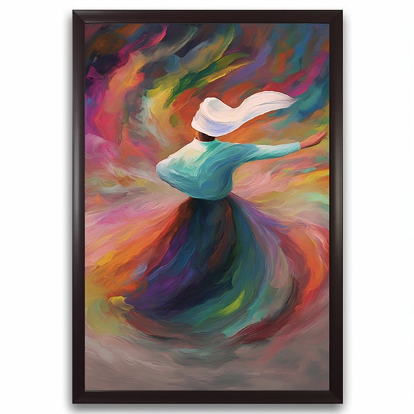 Wervelende derwisj Rumi afdrukbare kunst aan de muur. Soefi stijl digitale download home decor. Rumi kleurrijke zachte pasteltinten instant print.