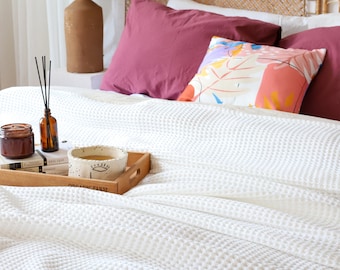 White Waffle Cotton Bed Cover: Queen/King Size, Turkish Blanket