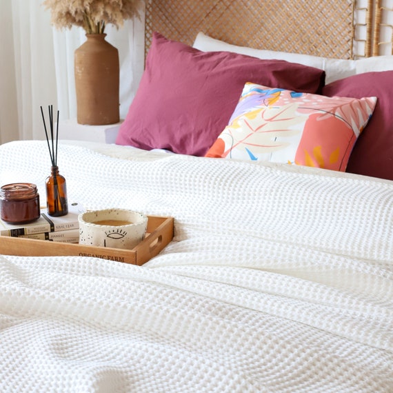 White Waffle Cotton Bed Cover Queen or King Size Bedspread Soft Bed Throw Farmhouse Gift Throw Blanket Light Waffle Blanket for Summer Etsy Canada
