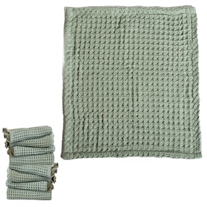 Sage Green Waffle Towels Sets for Bathroom, Organic Turkish Cotton ...