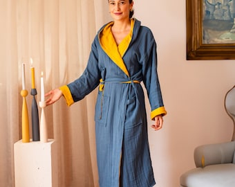 Luxurious Oversized Cotton Bathrobe, Double Sided 4-Layer Gauze Morning Robe, Elegant Muslin Perfect Dressing Gown, Unique Bridesmaid Robe