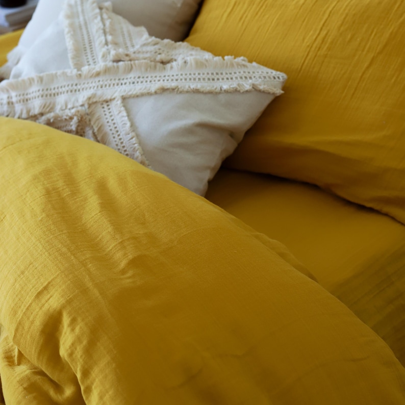 Detail shot of hidden zipper closure and interior corner ties for secure duvet placement