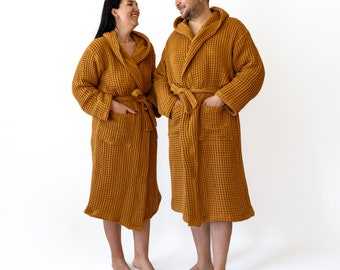 Custom Waffle Weave Cotton Robes for Couples, 2 Piece Luxury Bathrobe Set, His and Hers Personalized Bath Robes, Wedding or Anniversary Gift