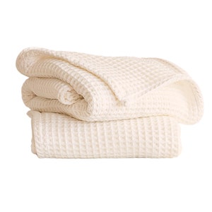 Waffle Bath Towels, Organic Turkish Cotton Quick Dry Waffle Weave Bath Towels for Bathroom Spa Hammam, Natural Color Decorative Waffle Towel