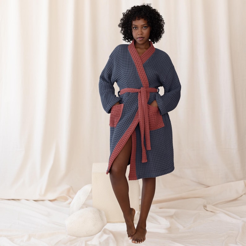 Luxury Turkish Cotton Waffle Robe: Two-tone Kimono Spa Bathrobe - Etsy