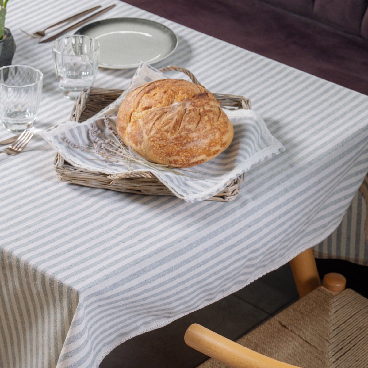 Striped Cotton Linen Tablecloth: Farmhouse Dining Table Decor - Etsy