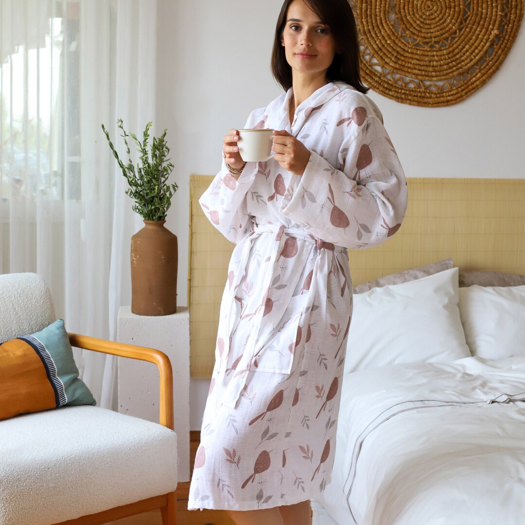 Special Design Cotton Muslin Fabric Robe, Special Design Hooded Kimono ...