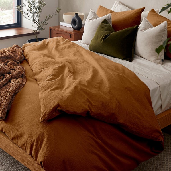 Umweltfreundlicher Bettbezug aus Baumwolle, weiche, atmungsaktive Bettwäsche für König, Königin, Zwilling, rustikale Bettwäsche für alle Größen, perfektes Einweihungsgeschenk