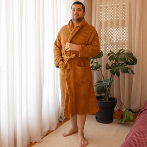 Elegant Men’s Waffle Hoodie Robe, Hooded Spa Dressing Gown, Luxury Waffle Man Bath Wear, Cotton Boho Soft Bathrobe, Plus Size Gift for Him