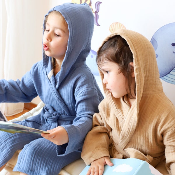 Zachte katoenen 4-laags mousseline babybadjas, ademende kleurrijke kinderbadjas, luxe babydouchegunsten geschenk, gaas kinderkleed