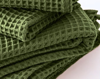 Sage Green Waffle Cotton Bed Cover: Queen/King Size Turkish Blanket