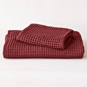 Bathroom Towels, Bath Towels Sets, Organic Soft Decorative Luxury Waffle Bath and Hand Towels Sets, Red Burgundy Turkish Cotton Towels